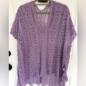 Lavender Crochet Knit V-Neck Top
